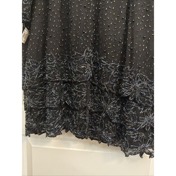 Party Dress Vintage Papell Boutique Beaded Floral Tiered Midi 22W Black NWT - Picture 8 of 10